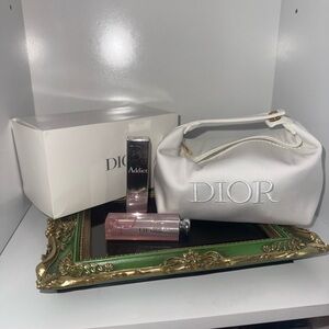 Dior White Cosmetic Bag with Coral addict lip glow
